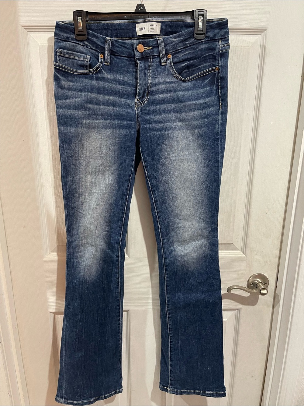 BKE Dark Blue Boot Cut Jeans with Faded Whiskering